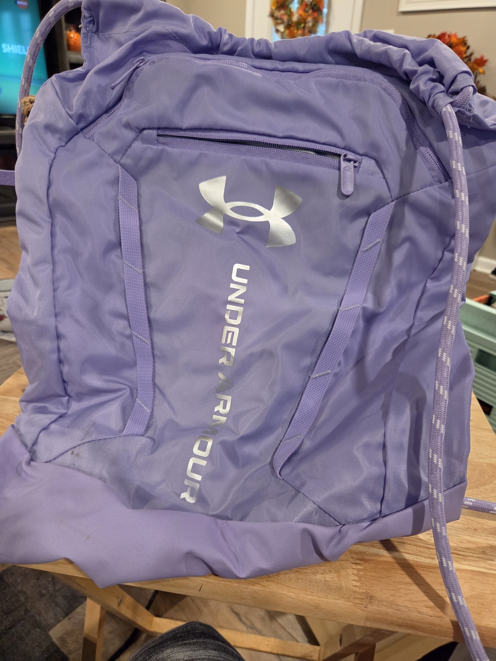Under Armour Lavender Purple Drawstring Backpack with Reflective Logo